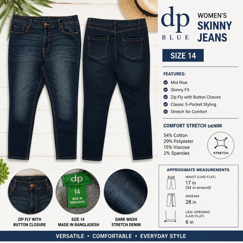 Dip Blue Womens Skinny Jeans Dark Wash Mid Rise Stretch Denim Size 14 RN 29360